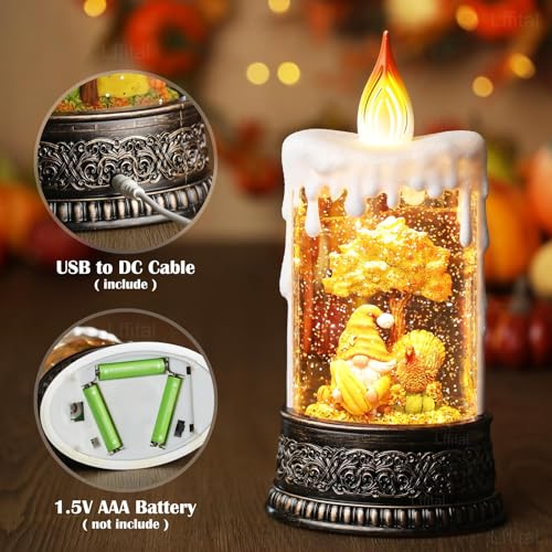 Fall-Snow-Globe-LanternSnow-Globe-Candle-Glittering-Fall-Lantern-with-Gnome-and-Turkey-Harvest-Day-Decorations-Tabletop-Lighted-Display-with-Timer-for-Autumn-Thanksgiving-Festival-Decor Fall Snow Globe LanternSnow Globe Candle Glittering Fall Lantern with Gnome and Turkey Harvest Day Decorations Tabletop Lighted Display with Timer for Autumn Thanksgiving Festival Decor