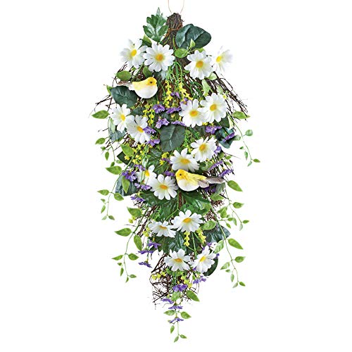 Collections Etc Yellow and Purple Floral Swag with Bird Accents