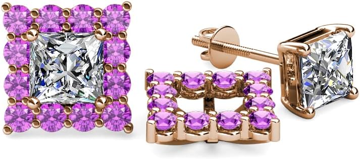 Tanzanite Halo Jacket for Princess Stud Earrings 0.76 ctw 14K Gold