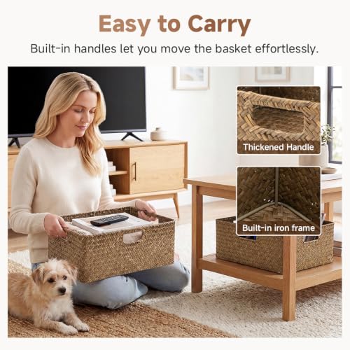 Image of StorageWorks Extra Large Wicker Baskets for Organizing, Seagrass Baskets