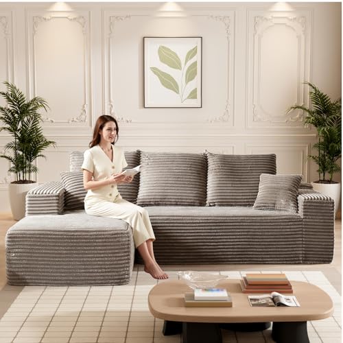 Image of 108 inch Boneless Couches for Living Room, L Shaped Comfy Cloud Modular Sectional Memory Foam Deep Seat Boneless Couch, No Assembly Required Boneless Sofa for Living Room with Left Facing Chaise, Camel