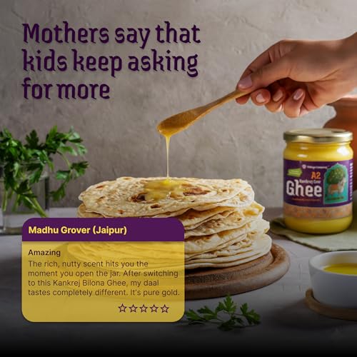 Image of Village Company A2 Cow Ghee Bilona Method | Kankrej Cow A2 Ghee | Bilona Ghee | Desi Cow Ghee | Two Way Curd Churned | Grainy Danedar Aromatic | Lab Tested | Glass Jar - 550 ML A2 Pure Ghee
