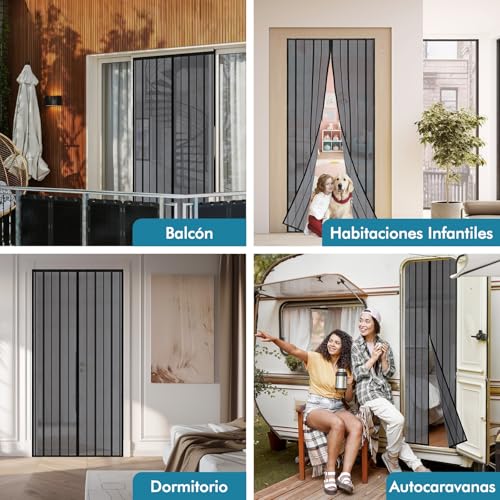 Miniatura 8 de Sekey 85 X 205 Cm Mosquitera Para Puertas, Cortina Magnética Antiinsectos Avanzada Para Balcón Y Patio, Montaje Fácil De Pegar, Kit De Instalación Completo, Negro
