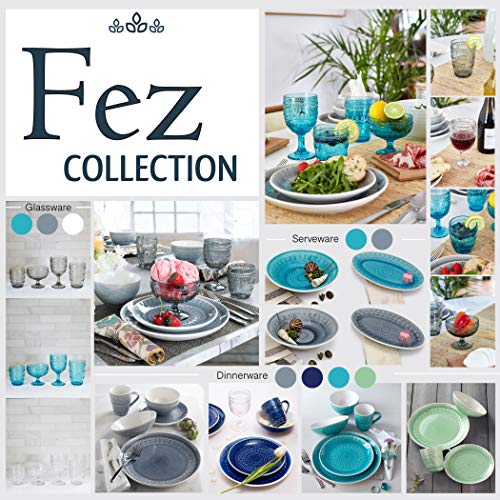 Euro Ceramica Fez-86621B Fez Reactive Crackle-Glaze Serveware Collection, Teardrop Mandala Design, Service For 4, Blue 16-Piece Double Bowl Dinnerware Set #TOP6