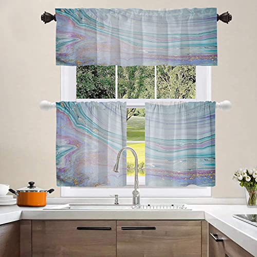 Shrahala Beautiful Oriental Marble Kitchen Valances Half Window Curtain, Marbleized Paint Swirls Kitchen Valance For Window Ink Printing Kitchen Valances Curtains For Kitchen Decoration 52X18 Inch #TOP1