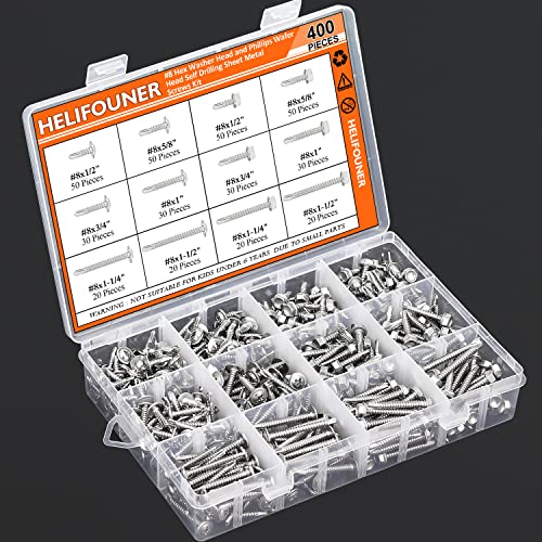 Kit de Tornillos Autoperforantes Hex Washer y Phillips 400 Piezas miniatura 7