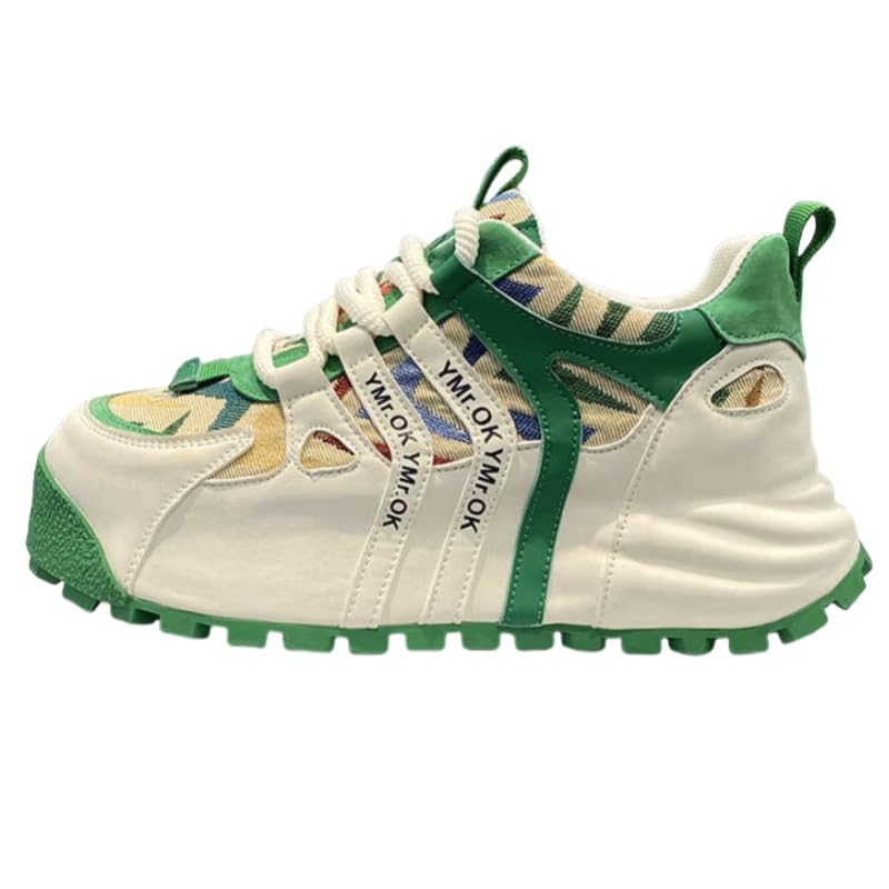 Men’s Retro Platform Sneakers – Breathable Lace-Up Casual Shoes with Thick Cushioned PVC Sole | Low-Top for Walking, Travel & Daily Wear