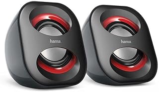 Hama | Altavoces para Ordenador (Altavoz estéreo con conexión Jack de 3.5, Altavoces portátiles y Ligeros, impedancia 4 Ohm), Color Negro y Rojo
