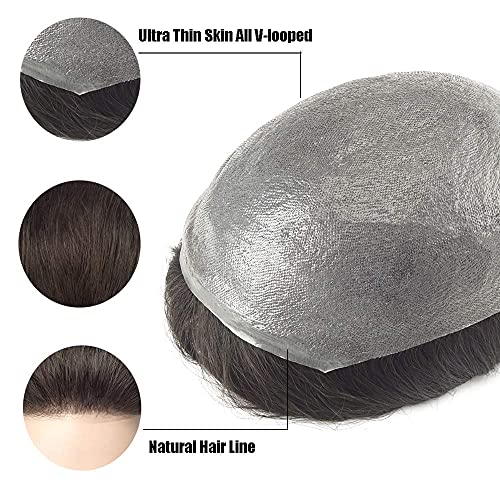 Image of 0.06 mm Transparent Poly Skin Base Hair System | Realistic Scalp Hair Patch | 100% Human Hair Wig | Silky, Soft and Lightweight Toupee | Size: 7x5, Natural Black