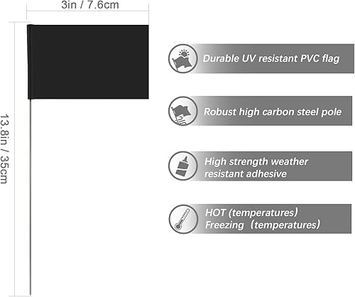 Miniatura 2 de AIEX 42 banderas de marcado de 2 x 3 pulgadas, banderas de riego para aspersores de césped con poste de acero de 13.8 pulgadas, bandera de estacas