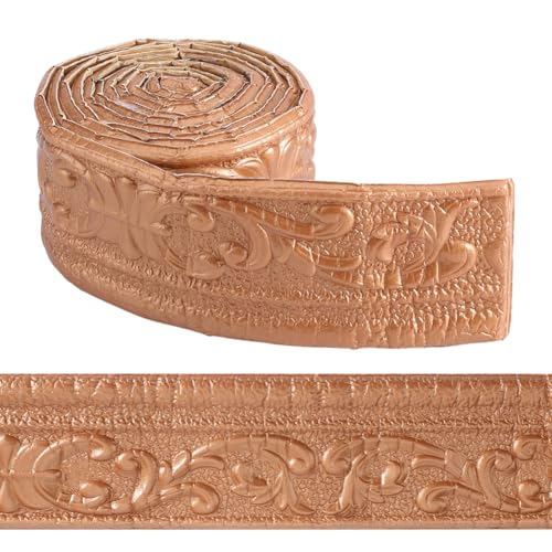CRASPIRE Moldura de Corona para Papel Tapiz de 90.5 x 3.14 pulgada Autoadhesiva Y Adhesiva de Color Ocre Flexible 3D con Espejo Impermeable para Bordes de Pared Líneas de Base Espuma para Decoración