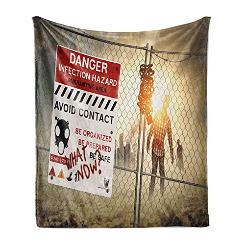 Ambesonne Zombie Throw Blanket, Dead Man Walking In Dark Danger Scary Scene Fiction Halloween Infection Picture, Flannel Fleece Accent Piece Soft Couch Cover For Adults, 70" X 90", Ruby Grey Yellow #TOP14