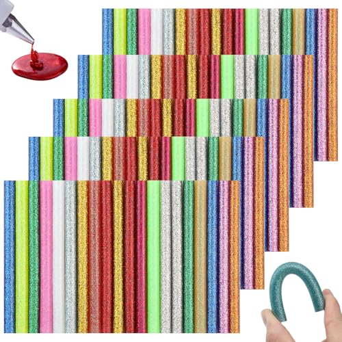 Lot de 100 bâtons de colle chaude 7 x 100 mm - Multicolore - Paillettes - Pour pistolet à colle chaude - Matériel de bricolage pour décoration et artisanat - 15 couleurs