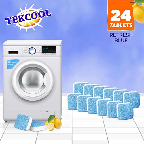 Image of TEKCOOL Washing Machine Cleaner Tablet Descaling Powder Tablets, Washing Machine deep Cleaner, Deep Cleaner Tablet All Company's Front and Top Load Machine (24 pcs) (Refresh Blue).