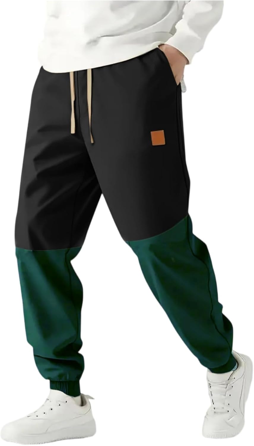 Men's Fleece Sweatpants Casual Loose Fit Joggers Elastic Waist Heavyweight Tapered Cargo Pants with Pockets