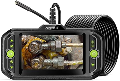 Anykit Endoscope Inspection Camera, 5.5mm 1080P HD Borescope with 6 LED Lights, Color LCD Screen, Waterproof Snake Camera, 16.4ft Semi-Rigid Metal Gooseneck Camera Porbe, 32G TF Card