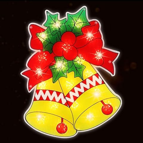 LAMPHOME 17" 20L Bell Christmas Window Silhouette Lights Decorations, Lighted Bell Christmas Window Lights for Christmas,Party,Home,Patio Lawn,Garden Cover