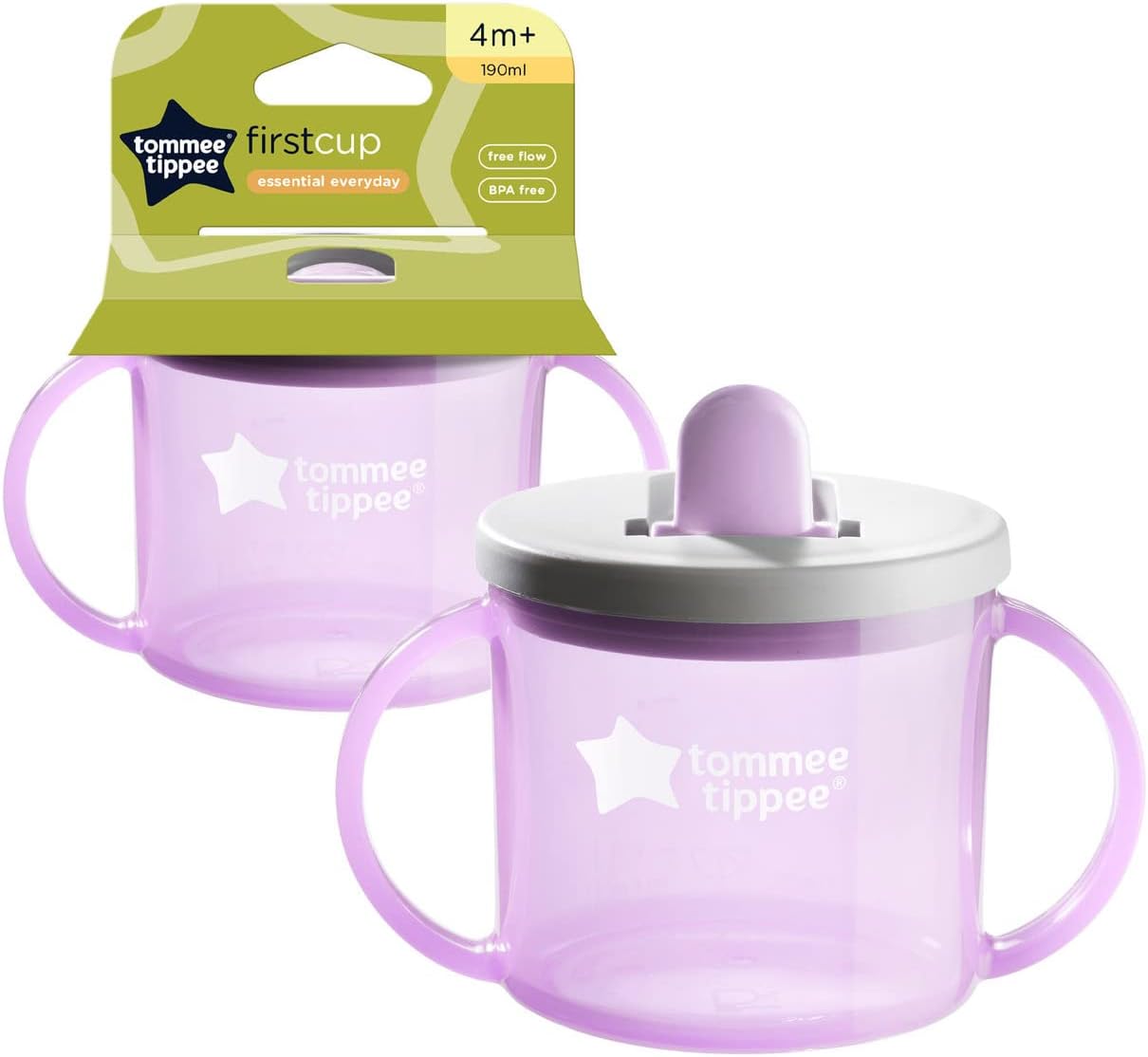 Essentials First Cup, Leak-Proof Baby Sippy Cup for Easy Transition to Independent Drinking - BPA-Free, Spill-Proof Toddler Training Cup, 190ml, 4 months+, Purple