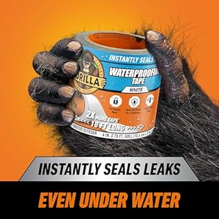 Gorilla Waterproof Patch & Seal Tape, White Tape, 4" x 10' (Pack of 1) - Permanent Weather Resistant Seal for Leaks and Repairs