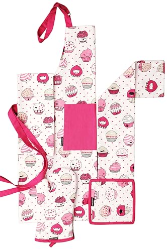 AMOUR INFINI Valentine Cupcakes Apron & Kitchen Towel Set