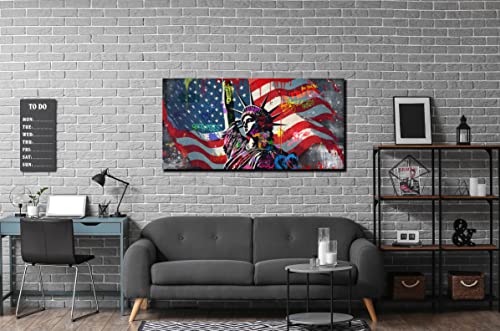 JKWALL77 American Flag Wall-Decor - Banksy Graffiti Canvas Wall Art - Office Pictures For Wall Ready To Hang Size 40" x 20" - Image 5