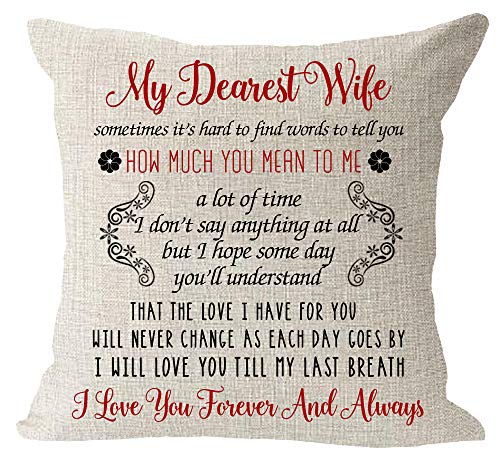 My Dearest Wife I Will Love You Till My Last Breath Love You Forever and Always Anniversary Birthday Cotton Linen Square Throw Waist Pillow Case Decorative Cushion Cover Pillowcase Sofa 18"x 18"