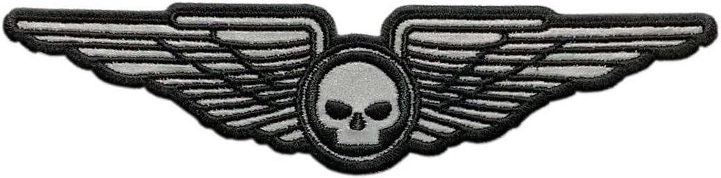 Reflective Skull Wings Embroidered MC Biker Patch (6.0 X 2.0 inch -Iron on sew on -PW5)