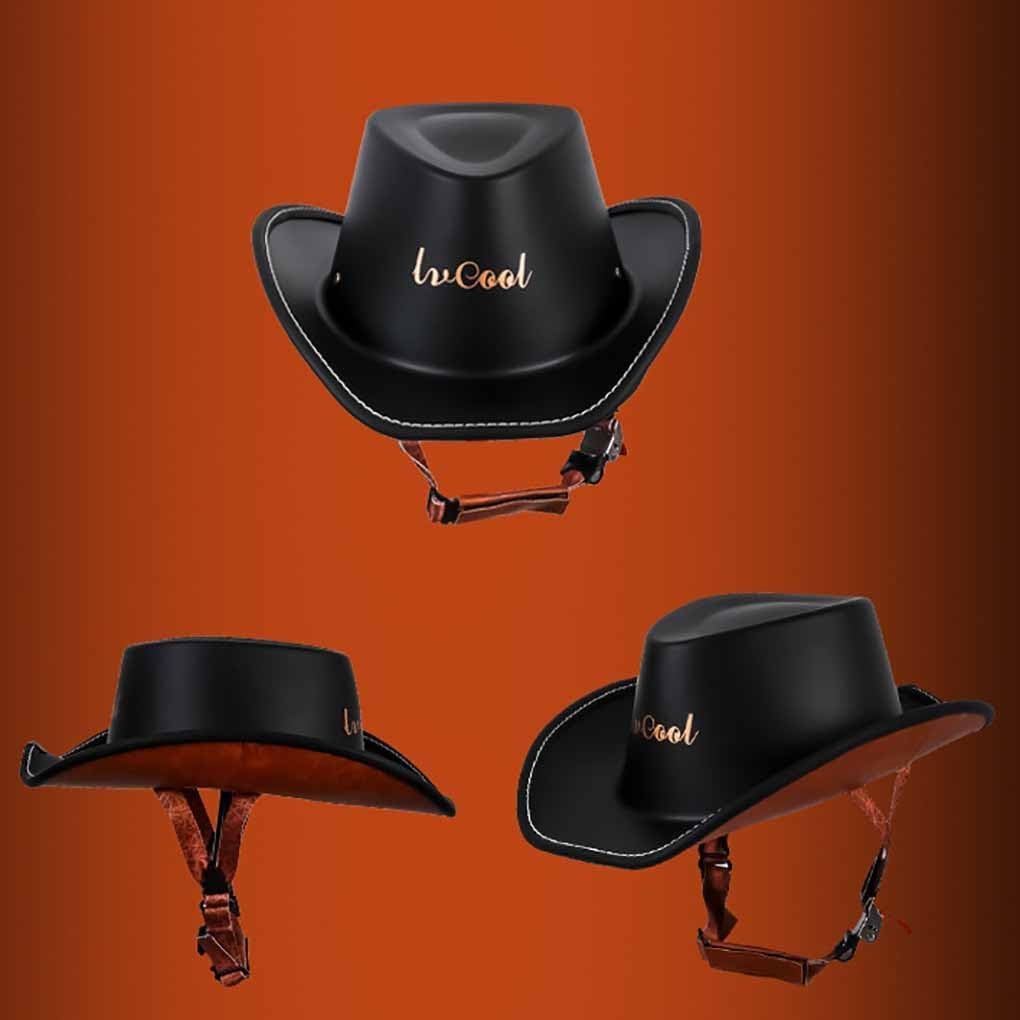 Hel-Met Novelty Vintage Cowboy Hat Motorcycle Hel-Met Adult Men and Women Retro Open Face Street Bike Moped Jazz Caps Half Hel-Met