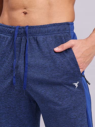 Image of TECHNOSPORT Men's Melange Slim Fit Techno Dry Trackpants Drawstring 2-Pocket Polyester Joggers for Gym Running Workout UPF50+ Anti Odour