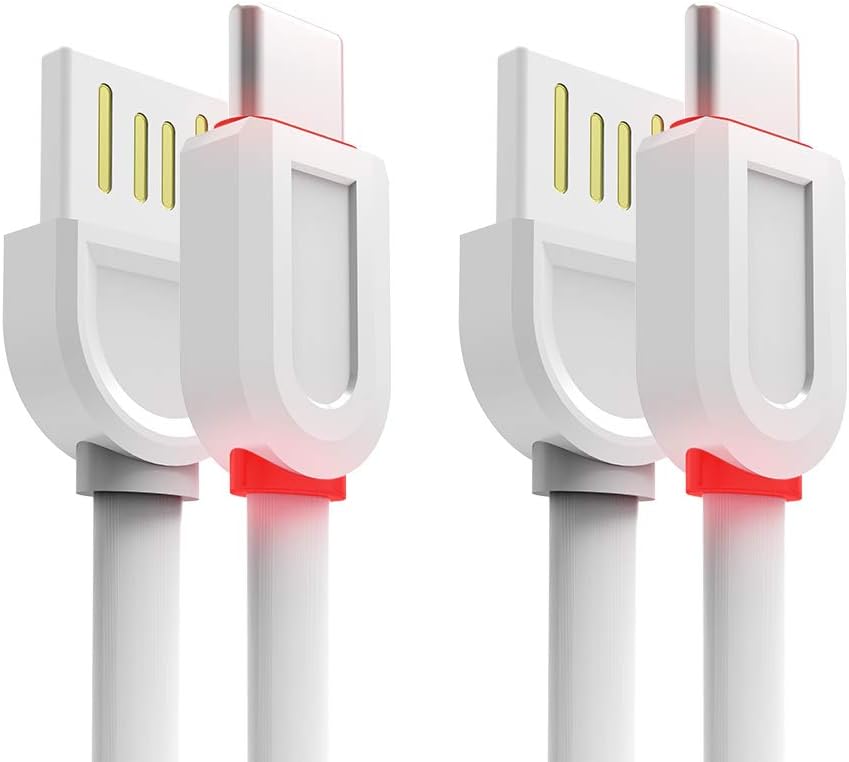 Flat USB C Cables, 2Pack 3FT Type C Charging Cable Data Sync with LED Light Compatible with Samsung Galaxy S10 S9 Note 9 8 S8 Plus,LG V30 V20 G6 G5,Google Pixel,Nintendo Switch