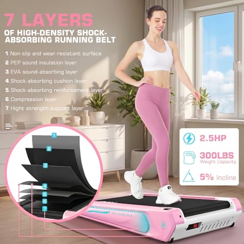 Image of FUNMILY Walking Pad Treadmill with 5% Incline, 2.5HP Smallest Under Desk Treadmill for Home Office, Compact Walking Treadmills 300lbs Weight Capacity /Remote Control /Lighting Design