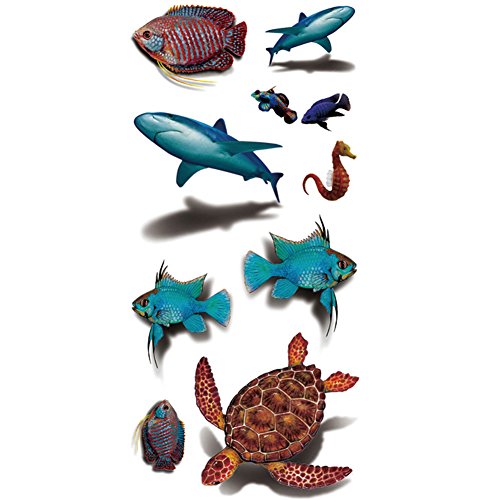 Tafly Transfer Tattoo 3D Fish Turtle Reptile Body Art Stickers 5 Sheets #TOP1