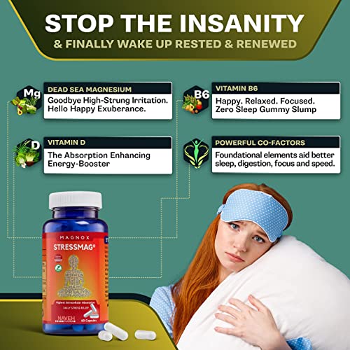 MAGNOX B6 - Magnesium Supplements with B6 for Sleep Improvement - Dead Sea Magnesium 432mg of Mag Vitamins for Men and Woman Plus B Complex Gluten Free by NAVEH PHARMA