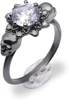 2.10TCW Simulated Diamond Skull Engagement Ring Gun Metal Finish 925 Sterling Silver Skull Ring