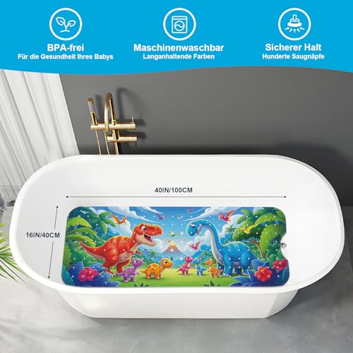 XIYUNTE Baby-Badematte für Badewanne, rutschfeste Kinder-Badematte, 101,6 x 40,6 cm, extra lang, Cartoon-Badematte, rutschfeste Kinder-Duschmatte, umweltfreundlich, Kleinkind-Badematten mit Saugnäpfen