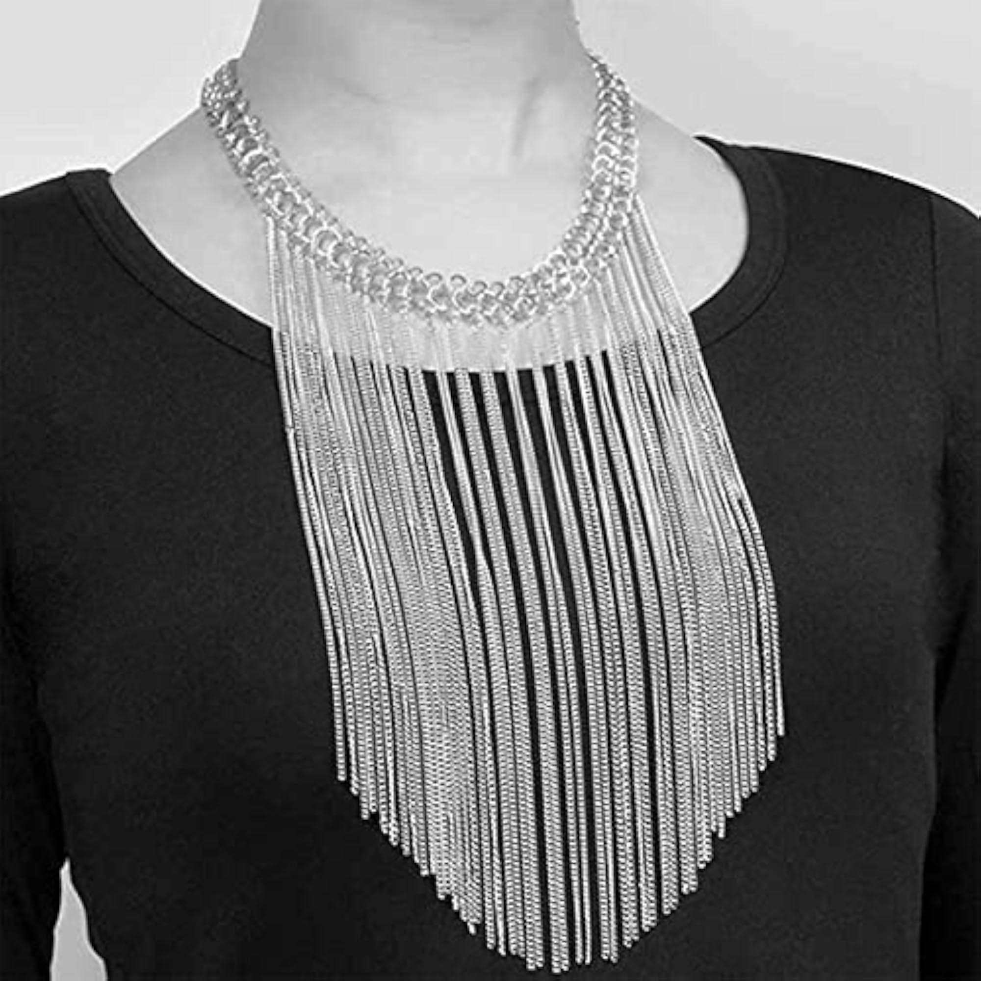 Plated Long Drop Chain Choker Necklace for Women