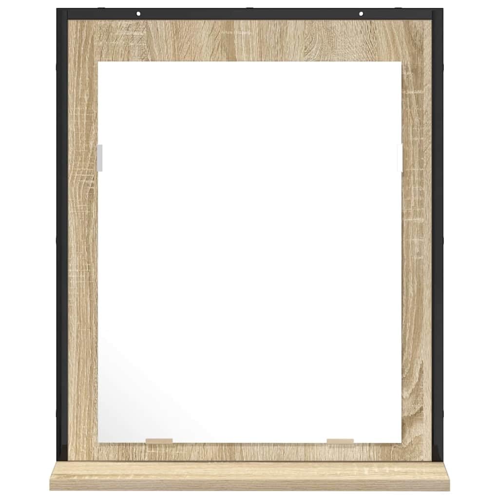 Specchio Da Parete Bagno Nero 50x60 Cm Con Mensola Legno | Vetro Piano, Telaio In Legno Ingegnerizzato, Durevole, Per Bagno Residenziale O Hotel