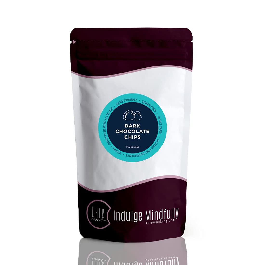 Chipmonk Baking, Keto Dark Chocolate Chips Diet & Diabetic Friendly, Sweetened with Allulose - Dairy and Gluten Free, Vegan, Low Carb Perfect for Baking Cookies, Breads, Snacks or Eating - 9oz Bag