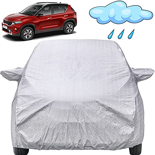 Image of Sonet Waterproof Car Cover with Mirror Pockets, Shinning Silver Design, Non Woven Fabric,Triple Stitched, Compatible with Kia Sonet Car Cover (2020 to 2024), Sonet Car Accessories