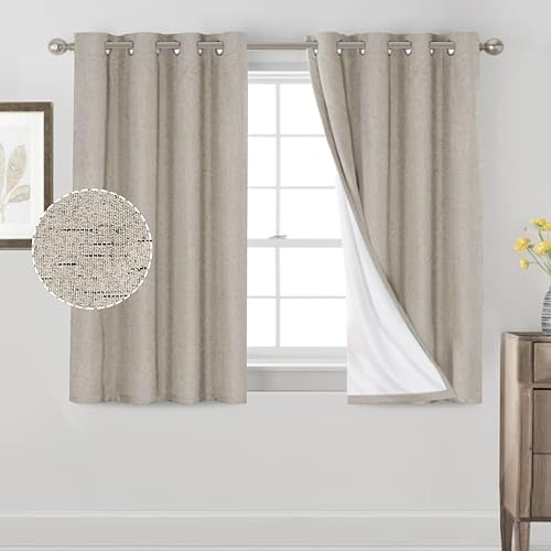 Miniatura 430 de PrinceDeco Cortinas opacas 100% para dormitorio, cortina de lino para puerta corrediza de cristal, cortinas opacas extra anchas con ojales Arena