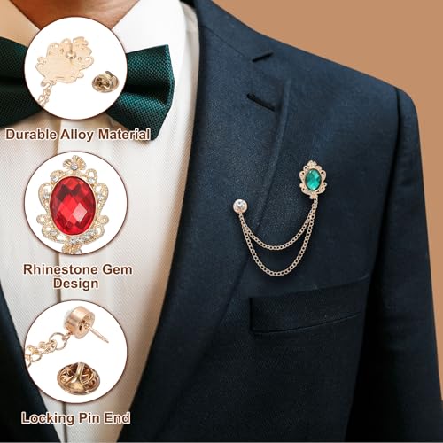 Image of PATIKIL Gem Hanging Chain Brooch Pins, Rhinestone Men's Gem Brooch Suit Pins Lapel Pins for Women Men