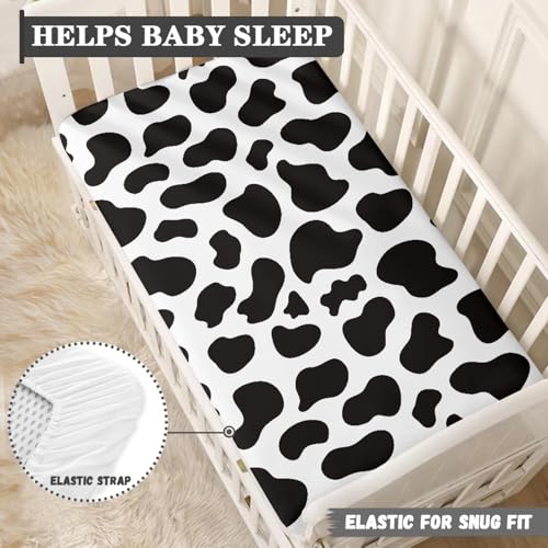 Image of Cow Pattern Fitted Crib Sheet Black White Cowhide Baby Crib Sheet Fit Standard Crib and Toddler Mattress,Crib Mattress Sheets for Boys Girls 28 inchx52 inch