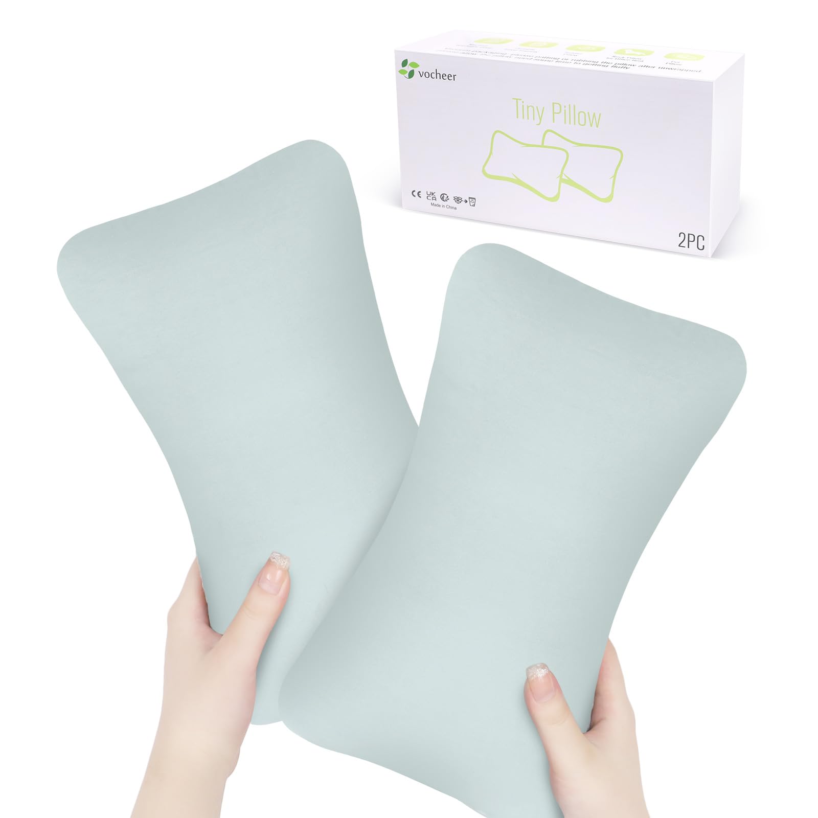 vocheer Small Pillows for Sleeping, 11"x7" Mini Pillow for Travel, Tiny Pillow for Neck, Lumbar, Knee, Wrist, Pets, Cotton Small Back Pillows for Travel, Bed, Office, Machine Washable, Sage-2pc