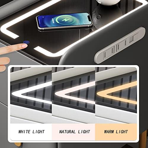 Table de chevet moderne noire à 2 tiroirs avec chargeur LED pour chambre - 7