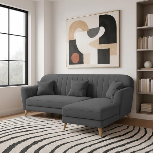 Image of Atticus RHS 4 Seater L Shape Sofa Set for Living Room (Black Fabric) Premium Fabric Sofa Set