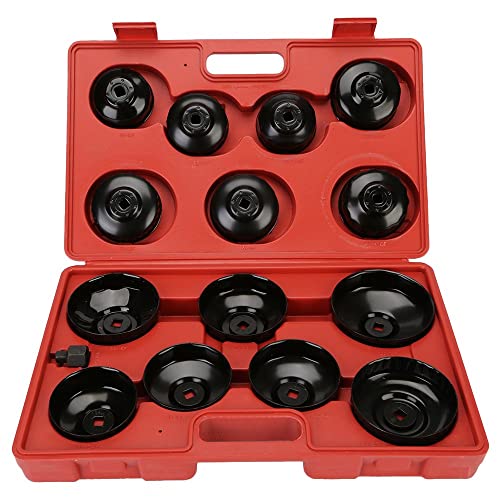 OCGIG 15 Piezas de Filtro Universal de Aleación de Aluminio para Cambio de Aceite Tapón de Llave Tipo Vaso Herramienta de Extracción Cover