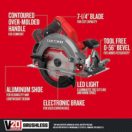 Image of CRAFTSMAN V20 Cordless Circular Saw, 7-1 /4 inch, Bare Tool Only (CMCS550B)