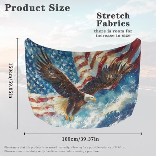 Image of Eagle American Flag Painting Pattern Car Hood Cover Elastic Fabrics Car Bonnet Banner, 59.05 inchx39.37 inch, Premium Sublimation Print Automotive Hood Covers with Strape Reinforcement