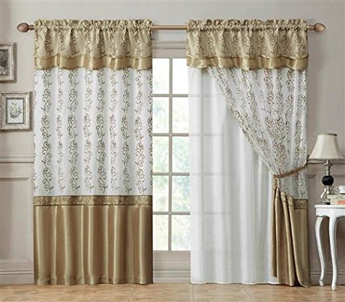Victoria Classics Double-Layer Window Curtain Drapery Panel: Gold Back Panel with Chocolate Brown