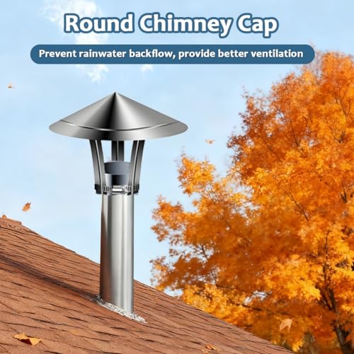 4" 6" 8" 9" 12" Round Chimney Cap, Roof Chimney Rain Cowl, Outside Stainless Steel Flue Top Cap, Fireplace Exhaust Cover for Stove Pipe Vent All Weather Protection(6in(150mm)) - Image 2